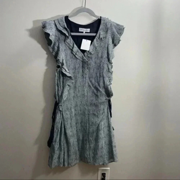 APIECE APART San Rafael Navy Print Ruffle Silk Dress 8 - Picture 3 of 8